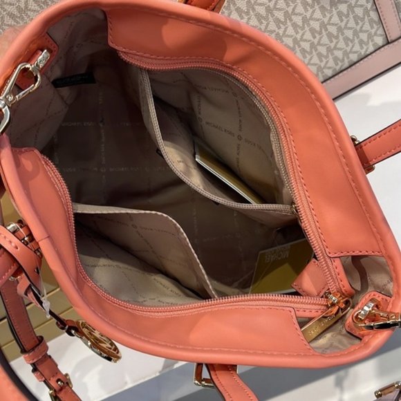 Michael Kors Jet Set Travel XS Embossed Pebbled Leather Tote Bag Sherbert - Picture 6 of 16